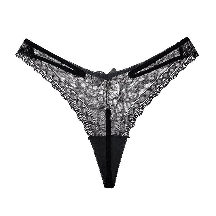 2022 Women's Metal Sexy Thongs European and American Metal Chain V Panties Sexy Black Cotton Briefs Women Lingerie underwear